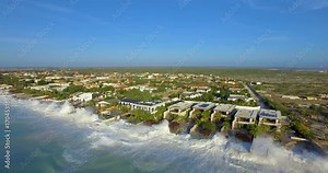 Big waves and damage after hurricane in Caribbean Bonaire