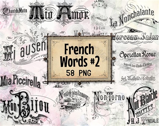 PNG FRENCH WORDS #2 Vintage Typography Overlays, Antique Script Digital Clipart, Victorian Lettering, Ornate Ephemera for Junk Journaling - Etsy