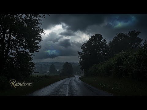 🌩️ LIVE Thunderstorm Over Wet Countryside Road | Dark Sky & Lightning