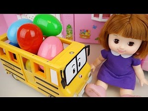 Poli school bus Surprise eggs and Baby doll refrigerator toys play
