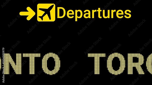 Animated moving Led Airport sign Text for Departures passengers in TORONTO Airport