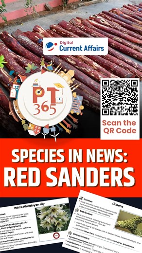 Vision IAS on Instagram: "Species In News: Red Sanders | PT365 Environment 2026 Did you notice the deep red wood shown in the movie Pushpa? That wood is Red Sanders, also known as Red Sandalwood, a rare tree species found in the Eastern Ghats of Andhra Pradesh. Because of its high value, Red Sanders has frequently been in the news for illegal logging, smuggling, and conservation efforts, including recent steps to protect the species and involve local communities. Stories like Red Sanders highlig