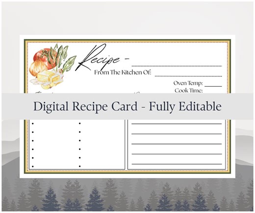 Digital Recipe Card 4x6 Fully Editable Template Vegetable Theme Red Green Yellow Blank Recipe Cards Download Recipe Cards for Print - Etsy