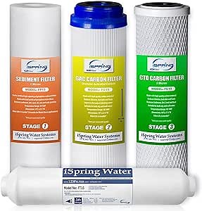 iSpring F4 for Standard Reverse Osmosis RO Systems with Post Carbon 6-Month Replacement Supply Filter Cartridge Pack Set, 4 Count (Pack of 1), White, 4 Piece