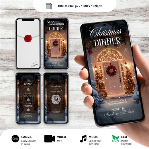 Animated Christmas Dinner Invitation, Cozy Winter Evite Template, Editable Holiday Dinner Party Invite - Etsy