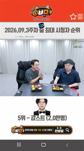 2026.09.3주차 숲 최대 시청자 순위