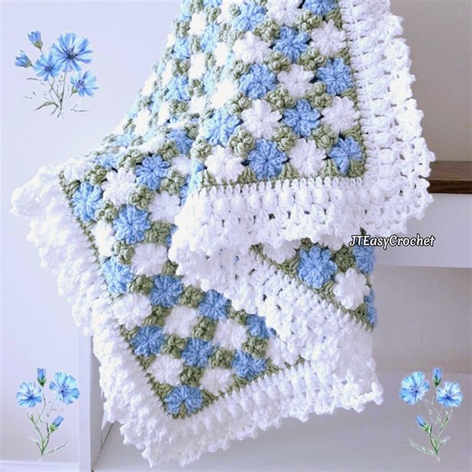 Crochet Pattern & Video, Cornflower Baby Blanket Throw, Crochet Rug - Etsy