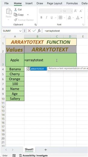 ARRAYTOTEXT FUNCTION IN EXCEL.