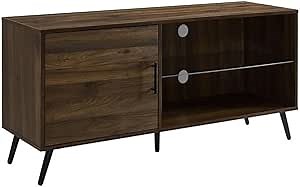 Walker Edison Saxon Modern Glass Shelf TV Stand for TVs up to 58 Inches, 52 Inch, Dark Walnut