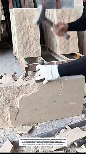 Stone Splitting and Surface Finishing Process | Skilled Masonry Craftsmanship