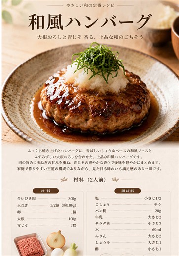今日のレシピは、 肉汁じゅわっと溢れる 和風ハンバーグ🤤✨ 香ばしい和風ソースに、 みずみずしい大根おろしが相性抜群…。 青じその香りで最後まで重たくならず、 ご飯が止まらない王道おかずです🍚 #tiktokレシピ #tiktokレシピ #レシピ