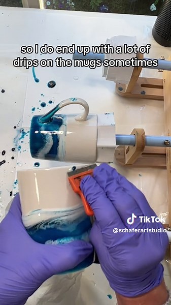 These resin mugs are definitely a challenge to paint while they are spinning. #coffeemug #handmademugs #oceanlovers #tiktokshop #fyp