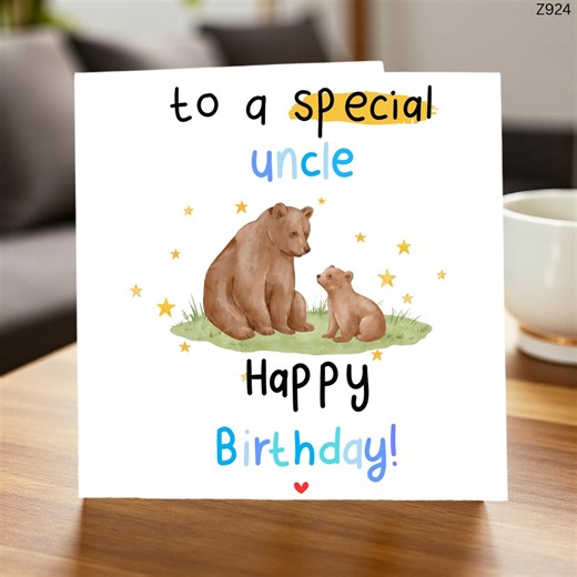 Special Uncle Birthday Card, Cute Bear Design, Happy Birthday Greeting, Fun Kids Card, Uncle Gift Card - Etsy