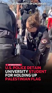 U.S. Police forcefully detained a University student for waving a Palestinian flag on the University of Cincinnati Campus in Ohio. Collin Miller, 21, was charged with disorderly conduct and resisting arrest. In a statement, Kelly Cantwell, senior public information officer for UC's Department of Public Safety, stated that Miller had been protesting a "free speech demonstration taking place on campus that featured preachers unaffiliated with the university." "Police officers repeatedly warned the