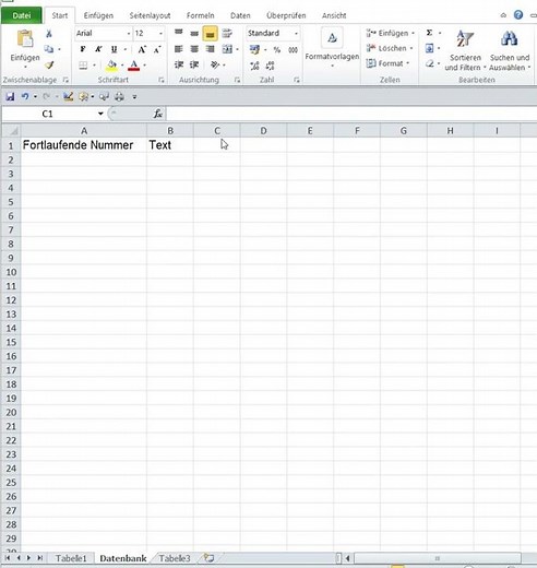 Creating a worksheet for the database in Excel VBA