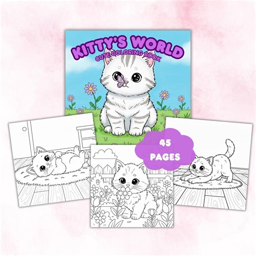 Cat Coloring Book, Cute Animal Coloring Pages for Kids & Adults, Printable (PDF Download) - Etsy