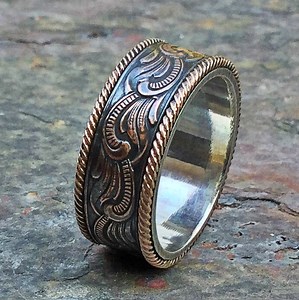 Western Ring Silver Copper 14K Rose Gold Filled Engagement Wedding Ring Hippie Jewelry Ring Rustic Wedding Band Cowgirl Cowboy Ring - Etsy