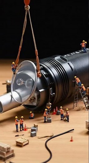 Mini Workers Build a Giant Flashlight
