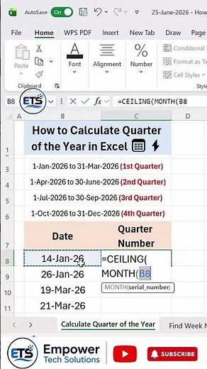 How to Calculate Quarter of the Year in Excel 📅⚡ | Find Q1, Q2, Q3 & Q4 from Any Date | #excel