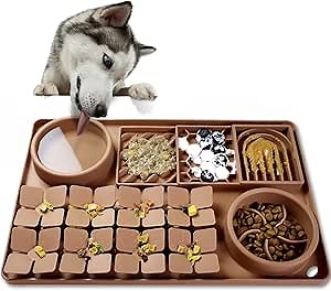 Amazon.com: OurMiao 4-in-1 Silicone Snuffle Mat for Dogs, Dog Slow Feeder Bowl & Lick Mat with Suction Cups, Dog Puzzle Feeder Toy Sniff Mat for Smell Training Slow Eating Keeping Busy, Brown