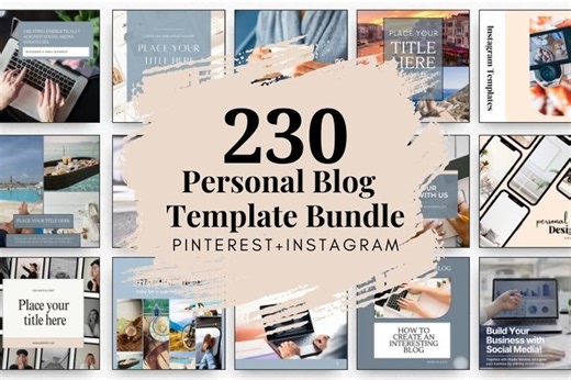 Personal Blog Canva Templates Bundle | Pinterest   Instagram Templates | 230 Editable Social Media Template Kit - Etsy