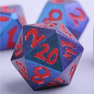 Metal Dice Set with Gift Box 7 Pcs Metal D&d Dice Set Blue Surface and Red Number for Dungeons and Dragons RPG Games