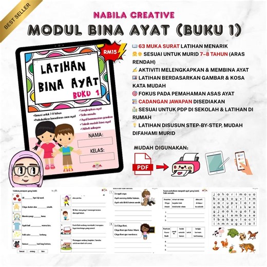 📘 MODUL BINA AYAT (BUKU 1) 🔥 Best Seller Nabila Creative! Nak anak/pelajar pandai bina ayat dari asas? Modul ni sesuai sangat untuk murid 7–8 tahun 🤩 ✅ 63 muka surat latihan menarik ✅ Aktiviti melengkapkan & membina ayat ✅ Latihan berdasarkan gambar & kosa kata mudah ✅ Cadangan jawapan disediakan ✅ Sesuai untuk latihan di rumah & sekolah https://Wasap.my/60127480015/modulbinayat | 'Afifah Alias