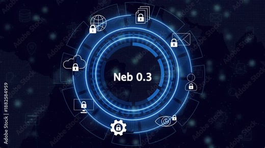 neb 3.0 ,Business, technology, internet and networking concept ,blockchain business concept ,decentralized financial system ,blue and binary. 4k animation on transparent technology background.