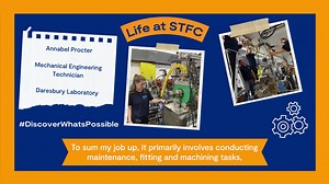 Welcome back to #LifeatSTFC, the series where we get to meet the people that work across the UK in our science facilities. ‍♀️‍♀️‍♂️‍♂️ This week, we meet Annabel Procter, a Mechanical Engineering Technician based at @Daresbury Laboratory, who works on some of Daresbury's major projects... 良 Keep your eyes peeled for next week's episode!  #DiscoverWhatsPossible | Science and Technology Facilities Council | Facebook