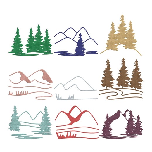 Mountain Pine Tree Outline Embroidery Design Bundle, Forest Landscape Machine Embroidery File, Instant Download, 7 Size - Etsy