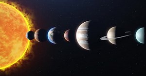3D Solar System Planets aligned in starry space.
