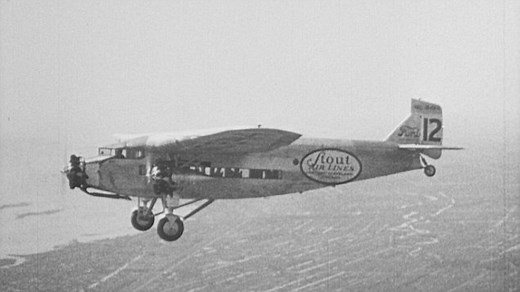 Archive footage shows Ford Tri-Motor lumbering into the air