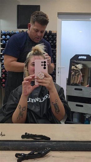 When my husband works in construction but casually talks about root structure and heat machines while "re-constructing" my hair 😆🤞 Brad Mondo binge-watching = hair science unlocked 🤣🙌 GOLDWELL South Africa will be proud ! And so am I, happy wife happy life 😍 Holiday-ready thanks to the world’s BEST hubby ✨💛 Morne Friess ❤️ | Cerése Hair Design