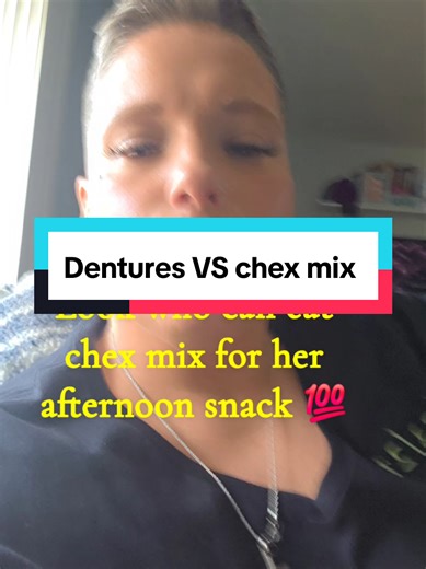 Look who can eat cheese mix for her afternoon snack! This girl.... After 2.5 months with dentures I'm finally getting used to eating with them. That crunch though! #eatingwithdentures #denturejourney