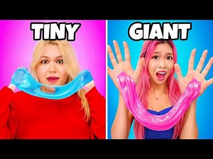 Tiny Hands Vs. Giant Hands SLIME Challenge!