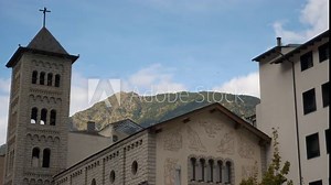 day time andorra la vella city center famous church exterior slow motion up view 4k andorra