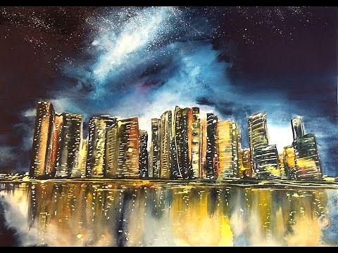 Watercolor City at Night Painting Demonstration
