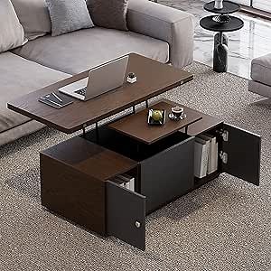 Coffee Table - Lift Top Coffee Tables for Living Room - Rising Tabletop Wood Dining Center Tables with Storage Shelf and Hidden Compartment ，Walnut
