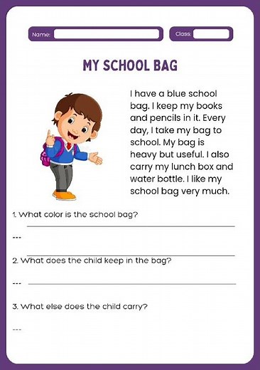 Comprehension Worksheet Practice | Reading Comprehension for Kids | English Learning Worksheet