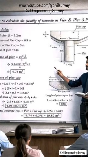 👷Quantity surveying formulas for bridge pier shaft and pier cap #civilengineer #quantitysurveyor #formula #trending YouTube, Instagram, TikTok and Facebook 👉📉 Civil Engineering Survey | Civil Engineering Survey