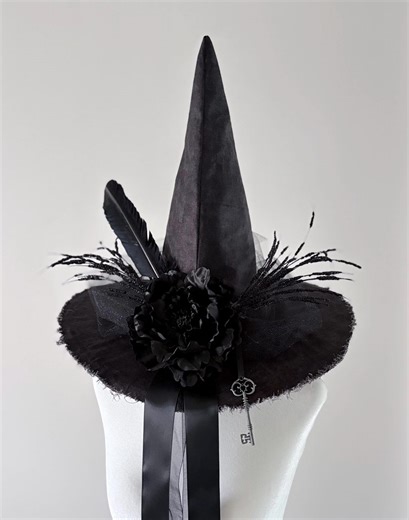 Black Witch Hat Gothic Ritual Headpiece With Key – Handmade Statement Piece With Detail - Etsy