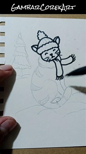 "Cute Cat in Winter Outfit Drawing" #shorts, #draw, #art