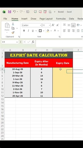 Expiry date calculation in Excel #excel #exceltips #exceltricks #exceltricks #learnexcel #learnexcel