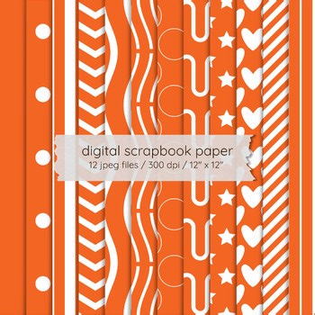 Orange Seamless Pattern Digital Paper Pack | 12 Printable 12x12 JPEG Scrapbook