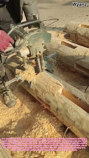 carpenter drilling connected holes in wood with hole cutter | daily construction routine
