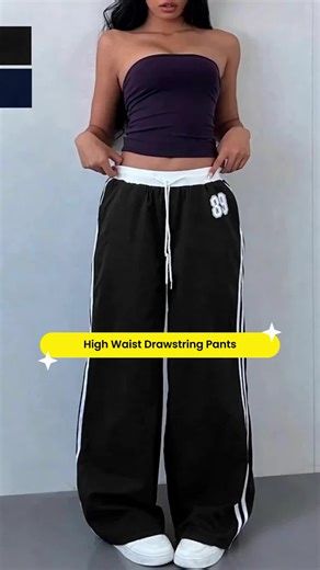 High Waist Drawstring Striped Patchwork Straight Leg Pants, Casual Sporty Women's Trousers, Daily Wear, Trendy Street Style #highwaisttummycontrolpantiesforwomen #sweatsuitset #womenssweatshirtset #tracksuits #flaredleggings #highwaistedleggings #sportyjumpsuit #highwaistedtummycontrolshapewear #highwaistedswimsuit #aeropostalepants