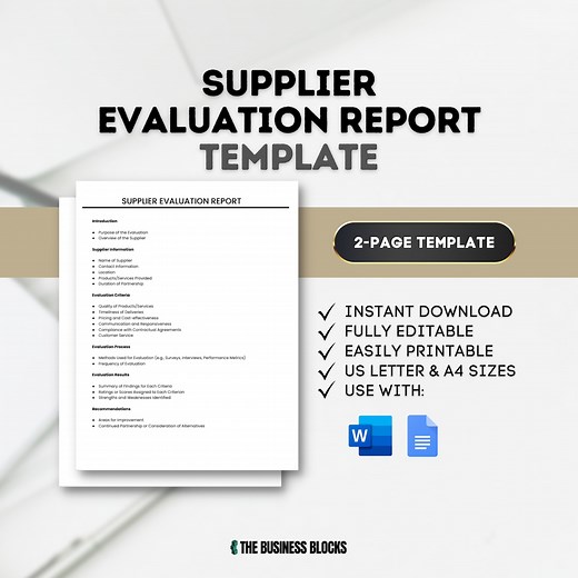 Supplier Evaluation Report Template: Vendor Assessment (google Docs, MS Word) - Etsy