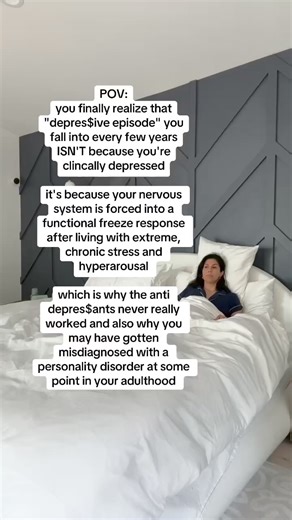 it’s not always depres$ion, it’s often just your nervous system stuck in a freeze response 👇🏼 feeling stuck, immobile, and overwhelmed is your body’s way of coping with too much pressure 🥹 this isn’t your fault! you’ve been through so much stress / trauma over such a long period of time that your body freezes to protect you from experiencing more stress / trauma 🤯 you might be familiar with these signs of a freeze response: ✨ overwhelming lethargy or numbness ✨ a sense of detachment or disco