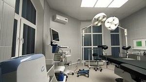 background Review interior of modern operating room at hospital