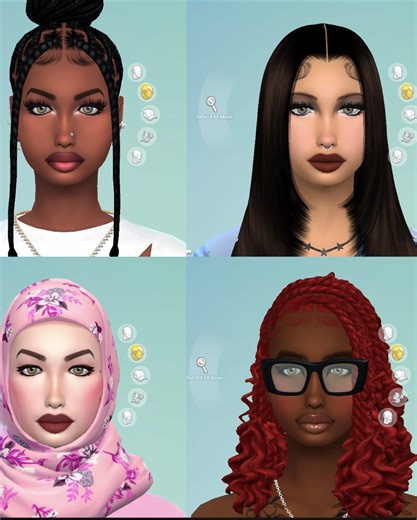 1 Base, 4 sims *i realized after that I wasn’t supposed to change the eyebrows LOL* #sims4 #1base4sims #blackgamergirl #simmakeover #casmakeover
